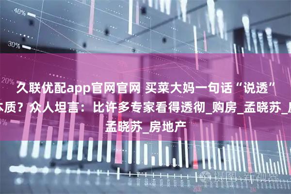 久联优配app官网官网 买菜大妈一句话“说透”楼市本质？众人坦言：比许多专家看得透彻_购房_孟晓苏_房地产